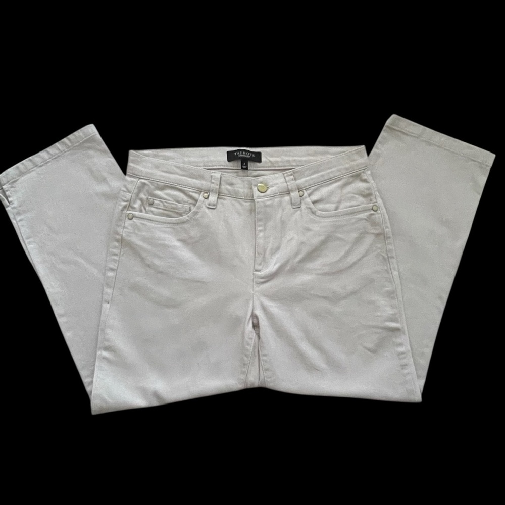 Talbots Tan Oat Straight Leg mid rise cropped Straight Ankle Jeans Sz: 4